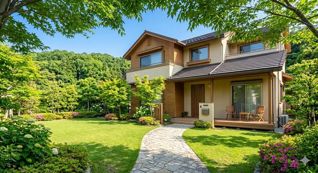 横浜市緑区の一般的な戸建て住宅の明るく安心感のある庭先