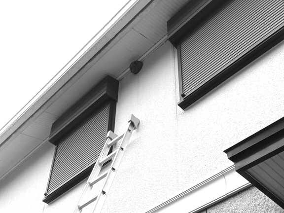 横浜市旭区上白根町の2階軒下スズメバチ駆除のため、安全にはしごを設置した作業前の様子